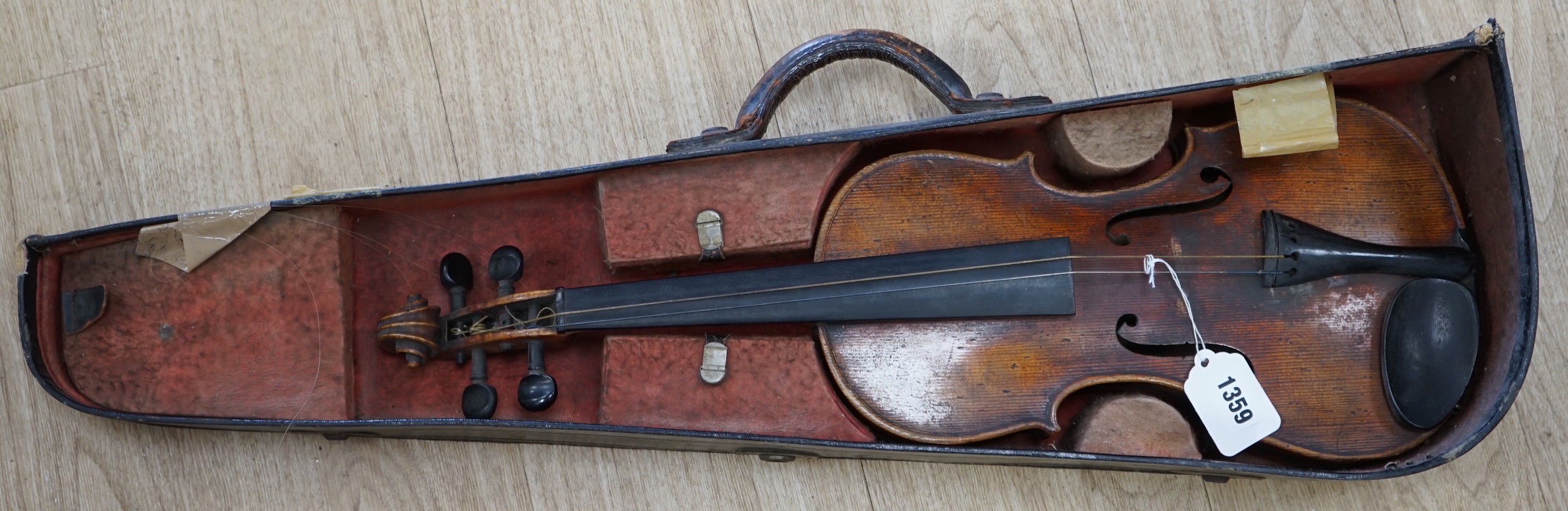 A 19th century German violin, 60cm, in case